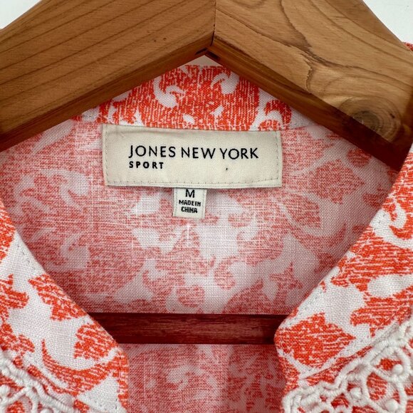 Jones New York Sport Orange & White Printed 3/4 Slv Linen Tunic Top Medium - Picture 6 of 8